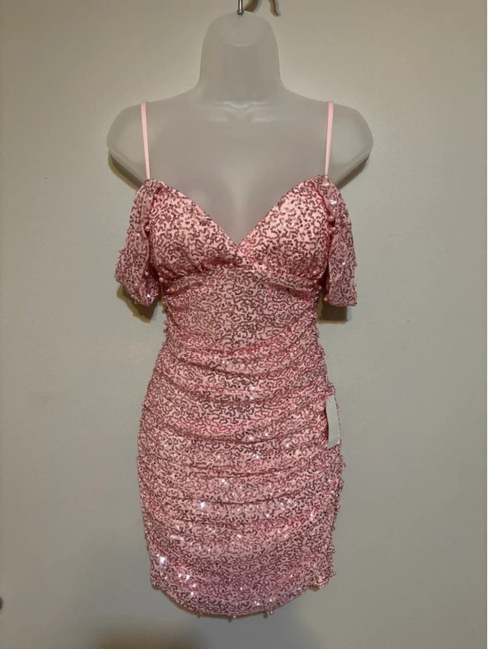 B. Darlin Pink Sequin Ruched Mini Party Dress Women’s Size S NWT